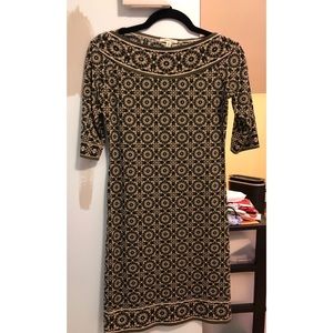 3/4 Olive Green & Mustard patterned Bodycon Dress